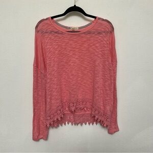Rewind Light Pink Burnout Fabric Floral Lace Trim Long Sleeve Top Size XL